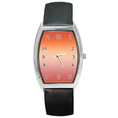 Vermilion Coral Sunset Gradient Ombre Barrel Style Metal Watch by SpinnyChairDesigns