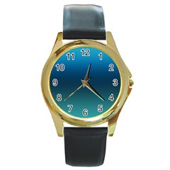 Blue Teal Green Gradient Ombre Colors Round Gold Metal Watch by SpinnyChairDesigns