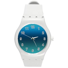 Blue Teal Green Gradient Ombre Colors Round Plastic Sport Watch (m) by SpinnyChairDesigns