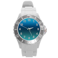 Blue Teal Green Gradient Ombre Colors Round Plastic Sport Watch (l) by SpinnyChairDesigns