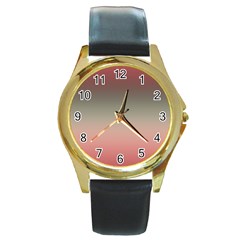 Tea Rose And Sage Gradient Ombre Colors Round Gold Metal Watch by SpinnyChairDesigns