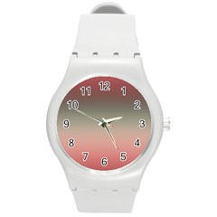 Tea Rose And Sage Gradient Ombre Colors Round Plastic Sport Watch (m) by SpinnyChairDesigns