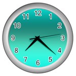 Teal Turquoise Green Gradient Ombre Wall Clock (Silver) Front