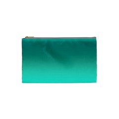 Teal Turquoise Green Gradient Ombre Cosmetic Bag (small) by SpinnyChairDesigns