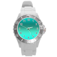 Teal Turquoise Green Gradient Ombre Round Plastic Sport Watch (l) by SpinnyChairDesigns