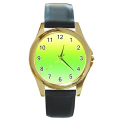 Lemon Yellow And Lime Green Gradient Ombre Color Round Gold Metal Watch by SpinnyChairDesigns