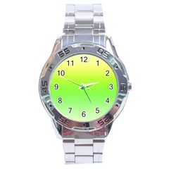 Lemon Yellow And Lime Green Gradient Ombre Color Stainless Steel Analogue Watch by SpinnyChairDesigns