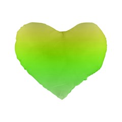 Lemon Yellow And Lime Green Gradient Ombre Color Standard 16  Premium Heart Shape Cushions by SpinnyChairDesigns