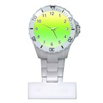 Lemon Yellow and Lime Green Gradient Ombre Color Plastic Nurses Watch Front