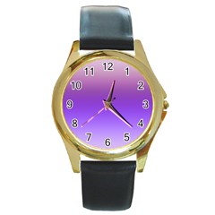 Plum And Violet Purple Gradient Ombre Color Round Gold Metal Watch by SpinnyChairDesigns