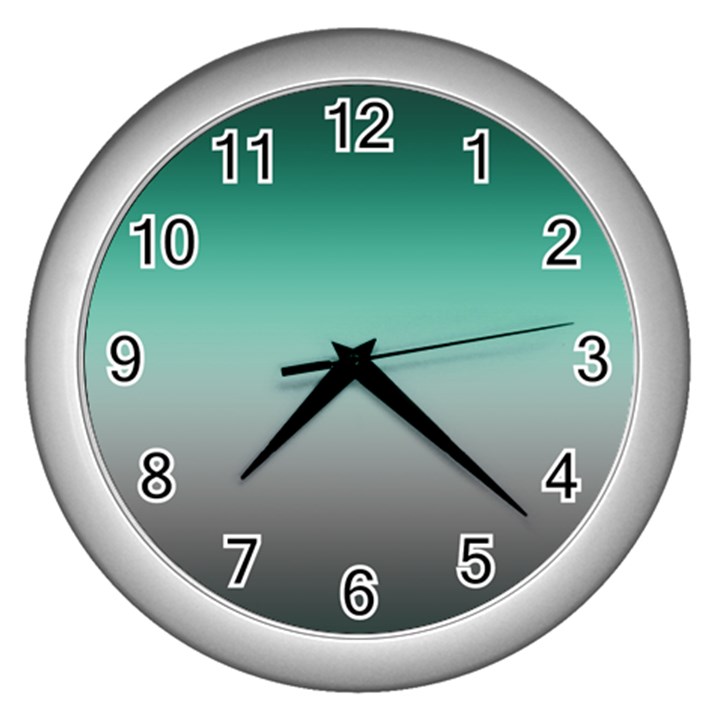 Teal Green and Grey Gradient Ombre Color Wall Clock (Silver)