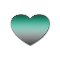 Teal Green And Grey Gradient Ombre Color Rubber Coaster (heart)  by SpinnyChairDesigns