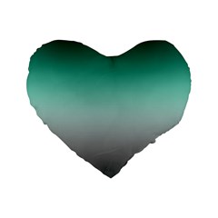 Teal Green and Grey Gradient Ombre Color Standard 16  Premium Heart Shape Cushions