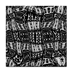 Abstract Black And White Stripes Checkered Pattern Tile Coaster by SpinnyChairDesigns