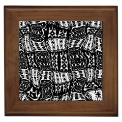 Abstract Black And White Stripes Checkered Pattern Framed Tile by SpinnyChairDesigns