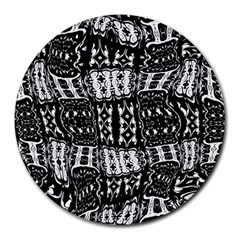 Abstract Black And White Stripes Checkered Pattern Round Mousepads by SpinnyChairDesigns