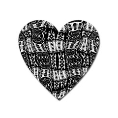 Abstract Black And White Stripes Checkered Pattern Heart Magnet