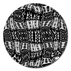 Abstract Black And White Stripes Checkered Pattern Magnet 5  (round) by SpinnyChairDesigns