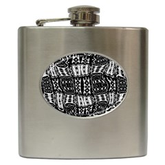 Abstract Black And White Stripes Checkered Pattern Hip Flask (6 Oz) by SpinnyChairDesigns