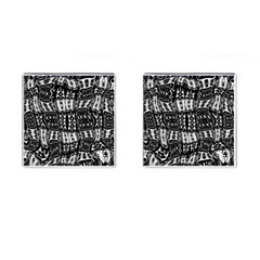 Abstract Black And White Stripes Checkered Pattern Cufflinks (square) by SpinnyChairDesigns