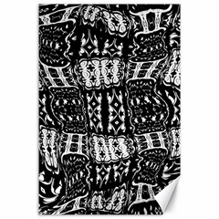 Abstract Black And White Stripes Checkered Pattern Canvas 24  X 36  by SpinnyChairDesigns