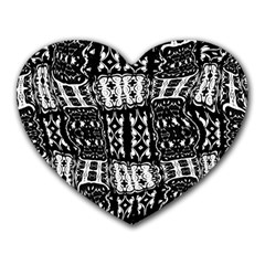 Abstract Black And White Stripes Checkered Pattern Heart Mousepads by SpinnyChairDesigns