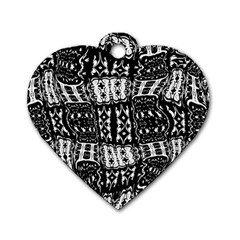 Abstract Black And White Stripes Checkered Pattern Dog Tag Heart (one Side) by SpinnyChairDesigns