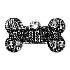 Abstract Black And White Stripes Checkered Pattern Dog Tag Bone (one Side) by SpinnyChairDesigns