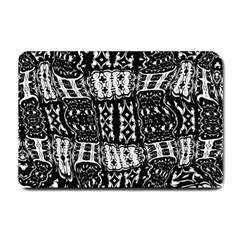 Abstract Black And White Stripes Checkered Pattern Small Doormat  by SpinnyChairDesigns