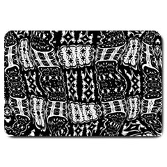 Abstract Black And White Stripes Checkered Pattern Large Doormat  by SpinnyChairDesigns