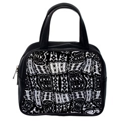 Abstract Black And White Stripes Checkered Pattern Classic Handbag (one Side) by SpinnyChairDesigns