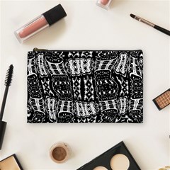 Abstract Black And White Stripes Checkered Pattern Cosmetic Bag (medium) by SpinnyChairDesigns