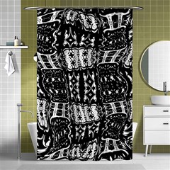 Abstract Black And White Stripes Checkered Pattern Shower Curtain 48  X 72  (small)  by SpinnyChairDesigns