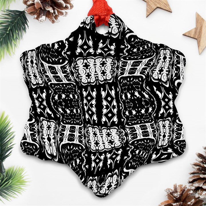 Abstract Black and White Stripes Checkered Pattern Ornament (Snowflake)