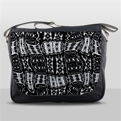 Abstract Black And White Stripes Checkered Pattern Messenger Bag by SpinnyChairDesigns