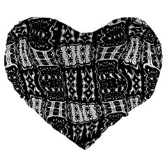 Abstract Black And White Stripes Checkered Pattern Large 19  Premium Heart Shape Cushions by SpinnyChairDesigns