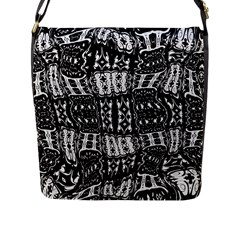 Abstract Black And White Stripes Checkered Pattern Flap Closure Messenger Bag (l) by SpinnyChairDesigns