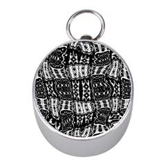 Abstract Black And White Stripes Checkered Pattern Mini Silver Compasses by SpinnyChairDesigns