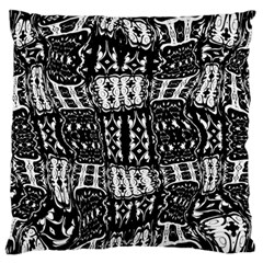 Abstract Black And White Stripes Checkered Pattern Large Flano Cushion Case (one Side) by SpinnyChairDesigns