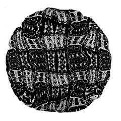 Abstract Black And White Stripes Checkered Pattern Large 18  Premium Flano Round Cushions by SpinnyChairDesigns