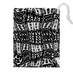 Abstract Black And White Stripes Checkered Pattern Drawstring Pouch (4xl) by SpinnyChairDesigns