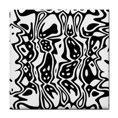 Black And White Abstract Stripe Pattern Tile Coaster by SpinnyChairDesigns