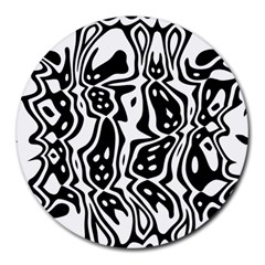 Black And White Abstract Stripe Pattern Round Mousepads by SpinnyChairDesigns