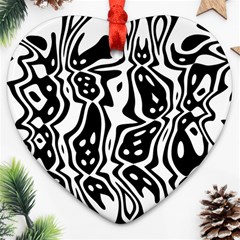 Black And White Abstract Stripe Pattern Heart Ornament (two Sides) by SpinnyChairDesigns