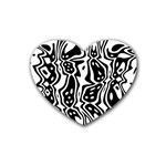 Black and White Abstract Stripe Pattern Rubber Coaster (Heart)  Front