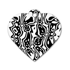 Black And White Abstract Stripe Pattern Dog Tag Heart (one Side) by SpinnyChairDesigns