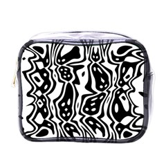 Black And White Abstract Stripe Pattern Mini Toiletries Bag (one Side) by SpinnyChairDesigns