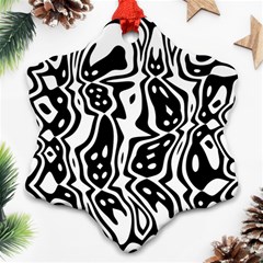 Black And White Abstract Stripe Pattern Ornament (snowflake) by SpinnyChairDesigns