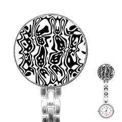 Black And White Abstract Stripe Pattern Stainless Steel Nurses Watch by SpinnyChairDesigns