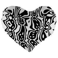 Black And White Abstract Stripe Pattern Large 19  Premium Flano Heart Shape Cushions by SpinnyChairDesigns